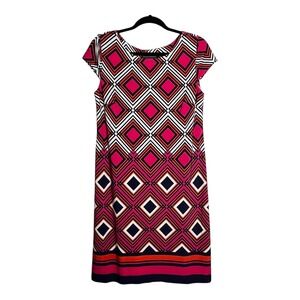 Jessica Howard Geometric Print Cap Sleeve Shift‎ Dress Women's Size M